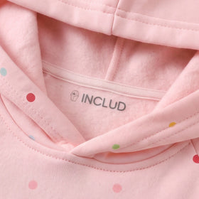 Girls Light Pink Polka Dot Print Long Sleeve Hooded Jacket Coats & Jackets