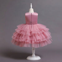 Girls Dusty Pink Sleeveless Layered Party Wear Dress Casual Dresses