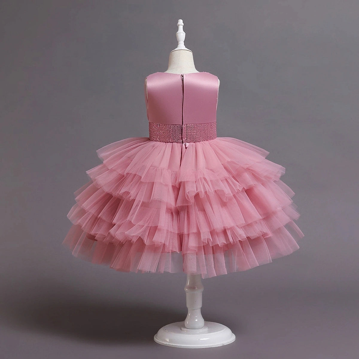 Girls Dusty Pink Sleeveless Layered Party Wear Dress Casual Dresses