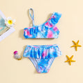 Girls Blue Abstract Printed One Shoulder top With Briefs Swimwear Sets Sets Blue 1-2 Y