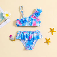 Girls Blue Abstract Printed One Shoulder top With Briefs Swimwear Sets Sets Blue 1-2 Y