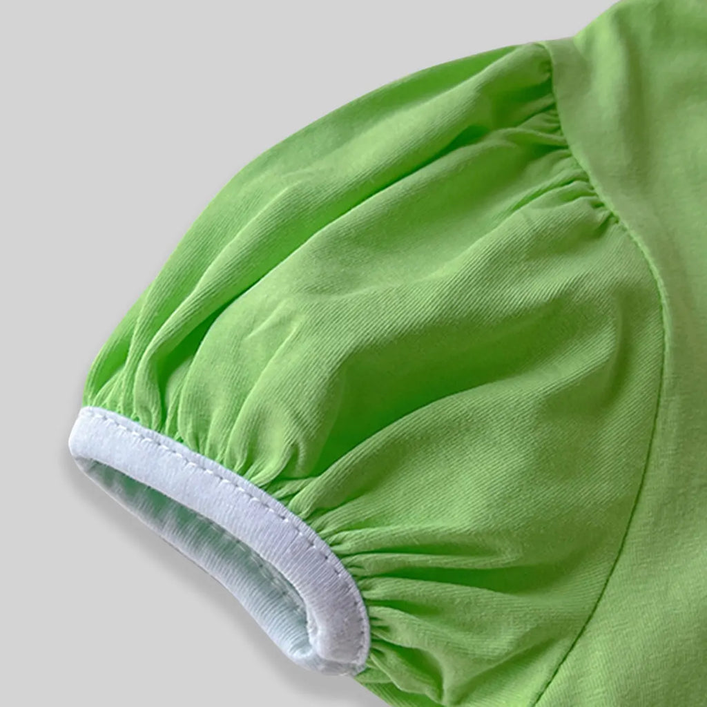 Girls Light Green Flower Applique Top With Shorts Co-ord Sets Sets