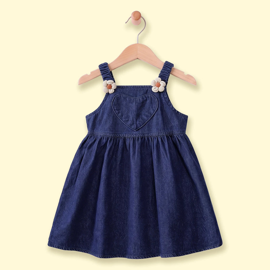 Girls Dark Blue Sleeveless Pinafore Dress Casual Dresses Dark Blue 1-2 Y