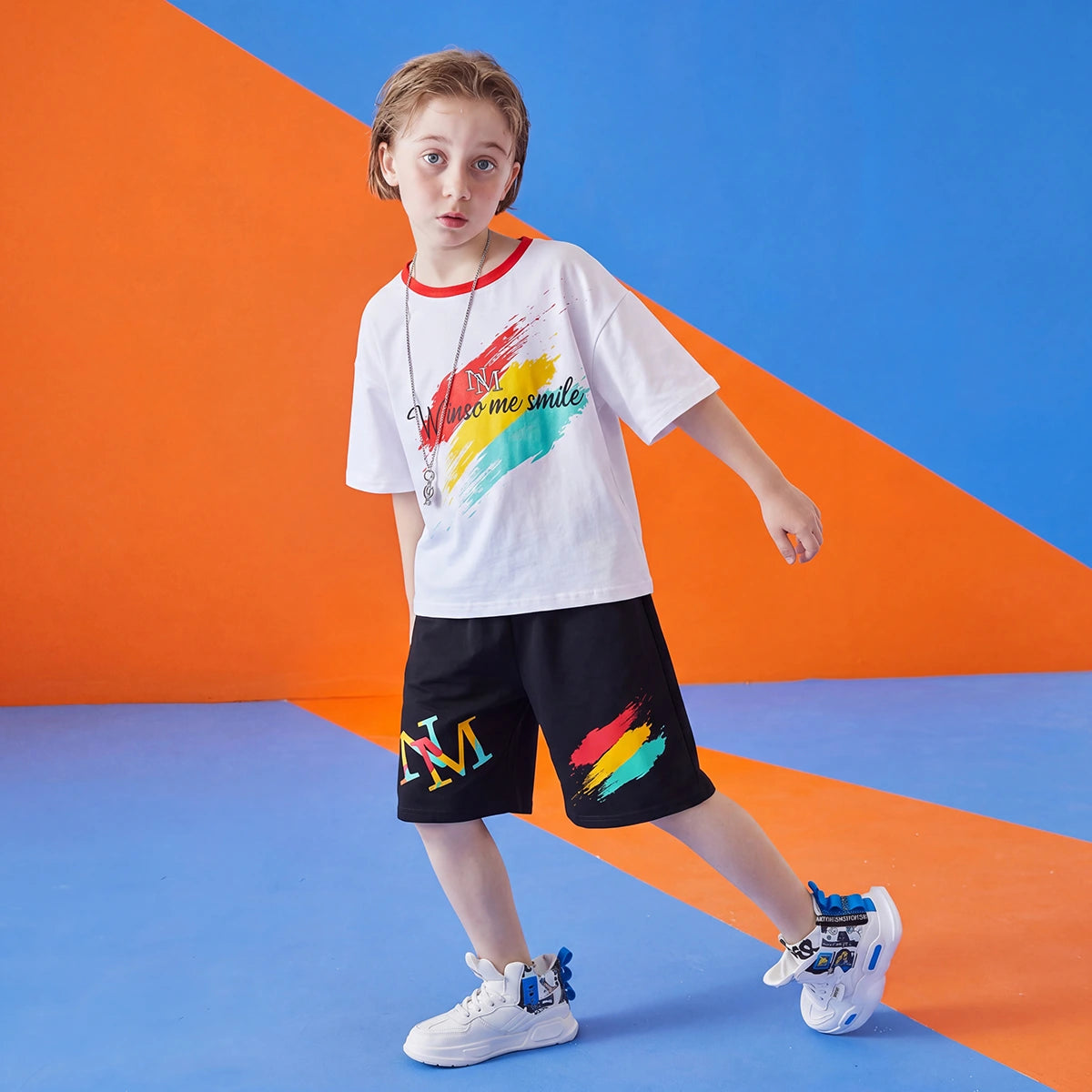 Boys White Typographic Print Short Sleeve T-Shirt With Shorts Sets 2 pc. Sets White 3-4 Y