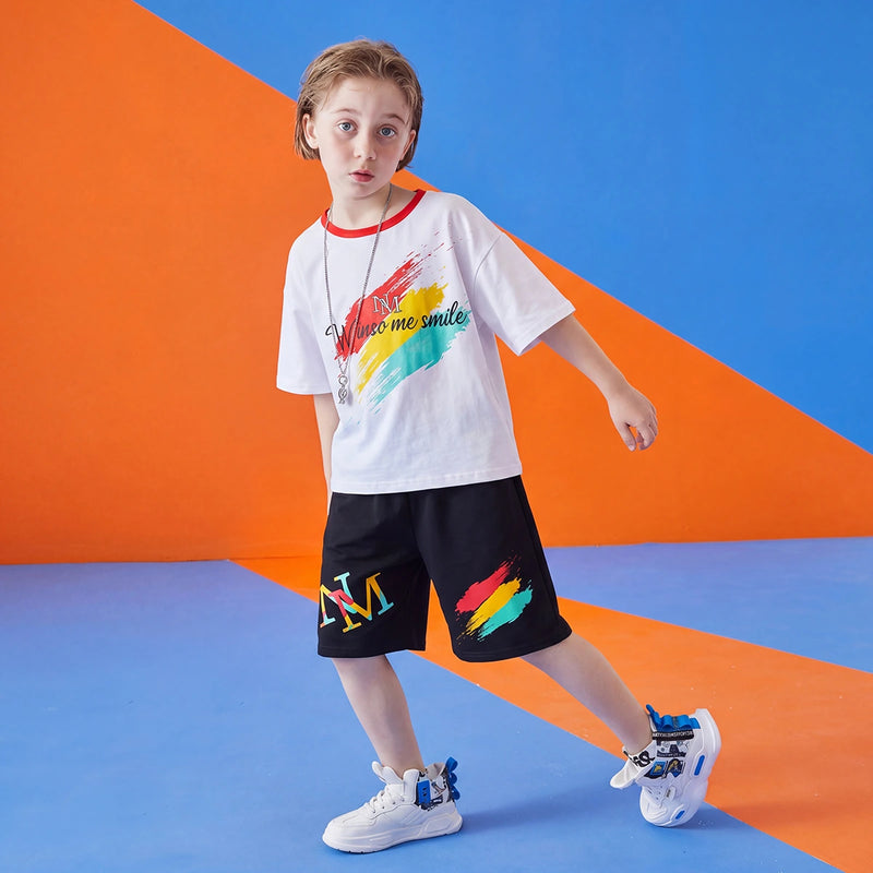 Boys White Typographic Print Short Sleeve T-Shirt With Shorts Sets 2 pc. Sets White 3-4 Y