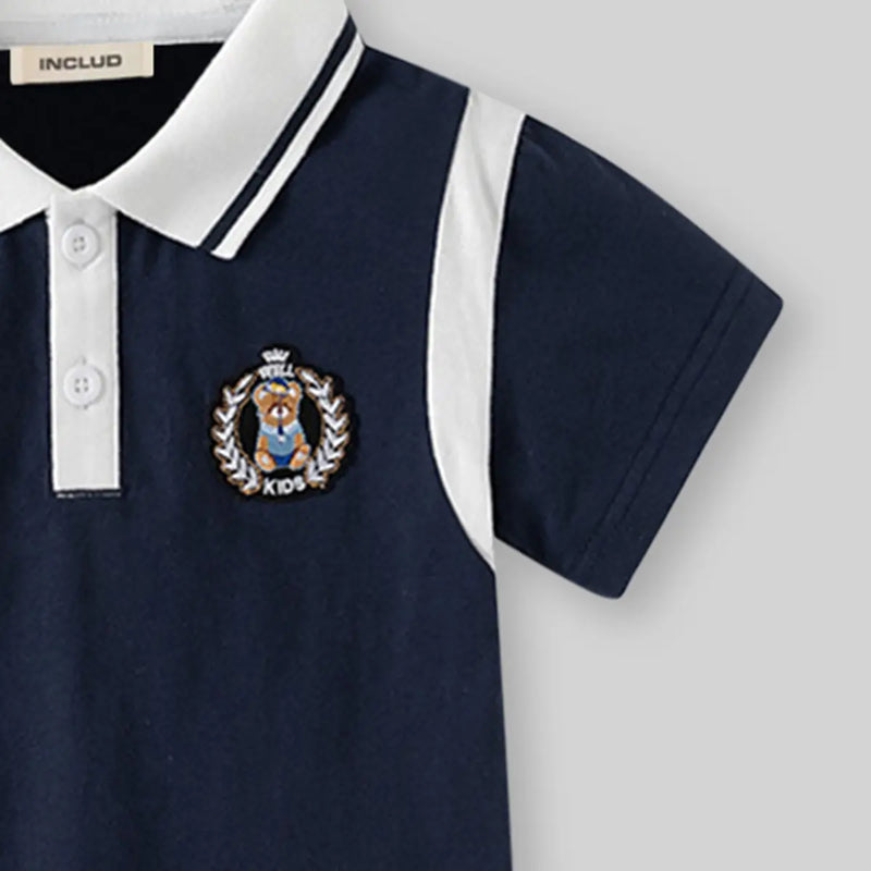 Boys Navy Blue Short Sleeves Polo T-Shirt With Shorts Co-ord Sets Sets