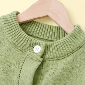 Girls Sage Green Bunny Applique Long Sleeve Cardigan Sweaters & Cardigans