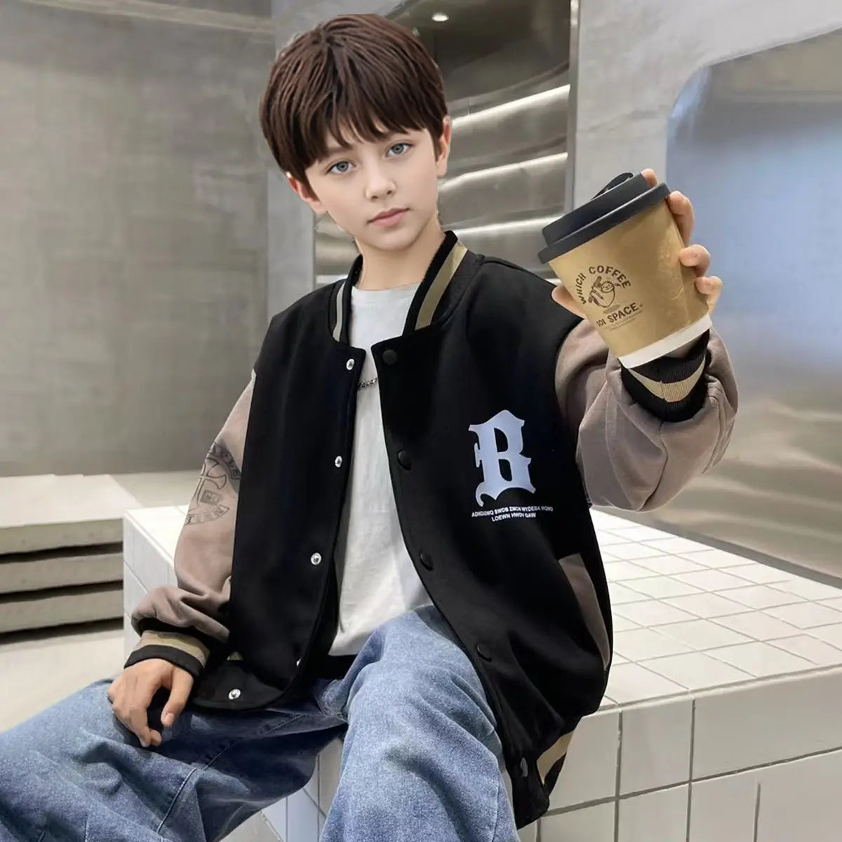 Boys Long Sleeve Baseball Bomber Varsity Jacket Coats & Jackets