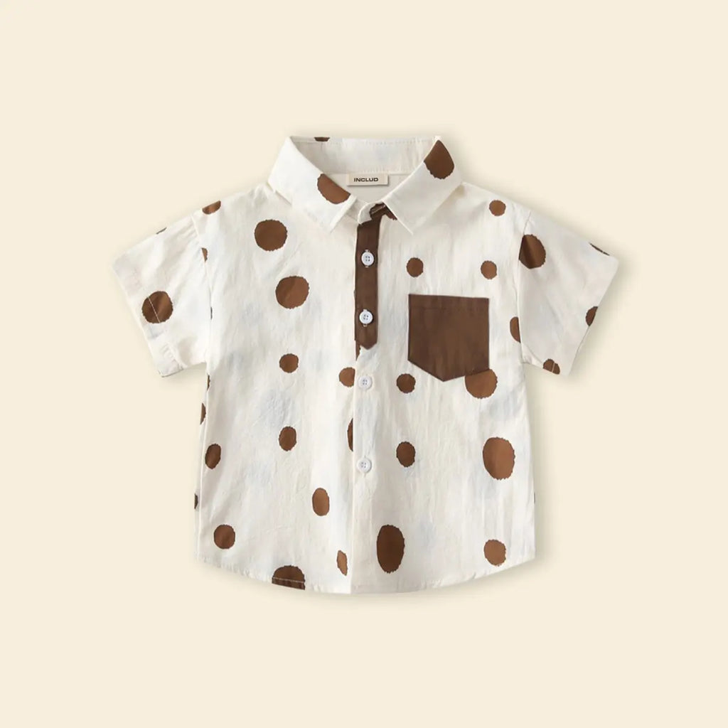 Boys Brown Polka Dot Print Short Sleeves Shirt With Shorts Set Sets