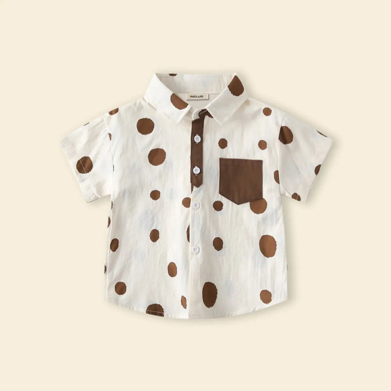 Boys Brown Polka Dot Print Short Sleeves Shirt With Shorts Set Sets