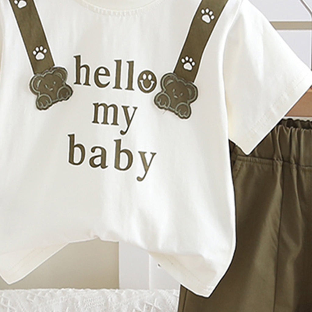 Boys Olive Green Printed Short Sleeves T-shirt with Shorts Set Sets