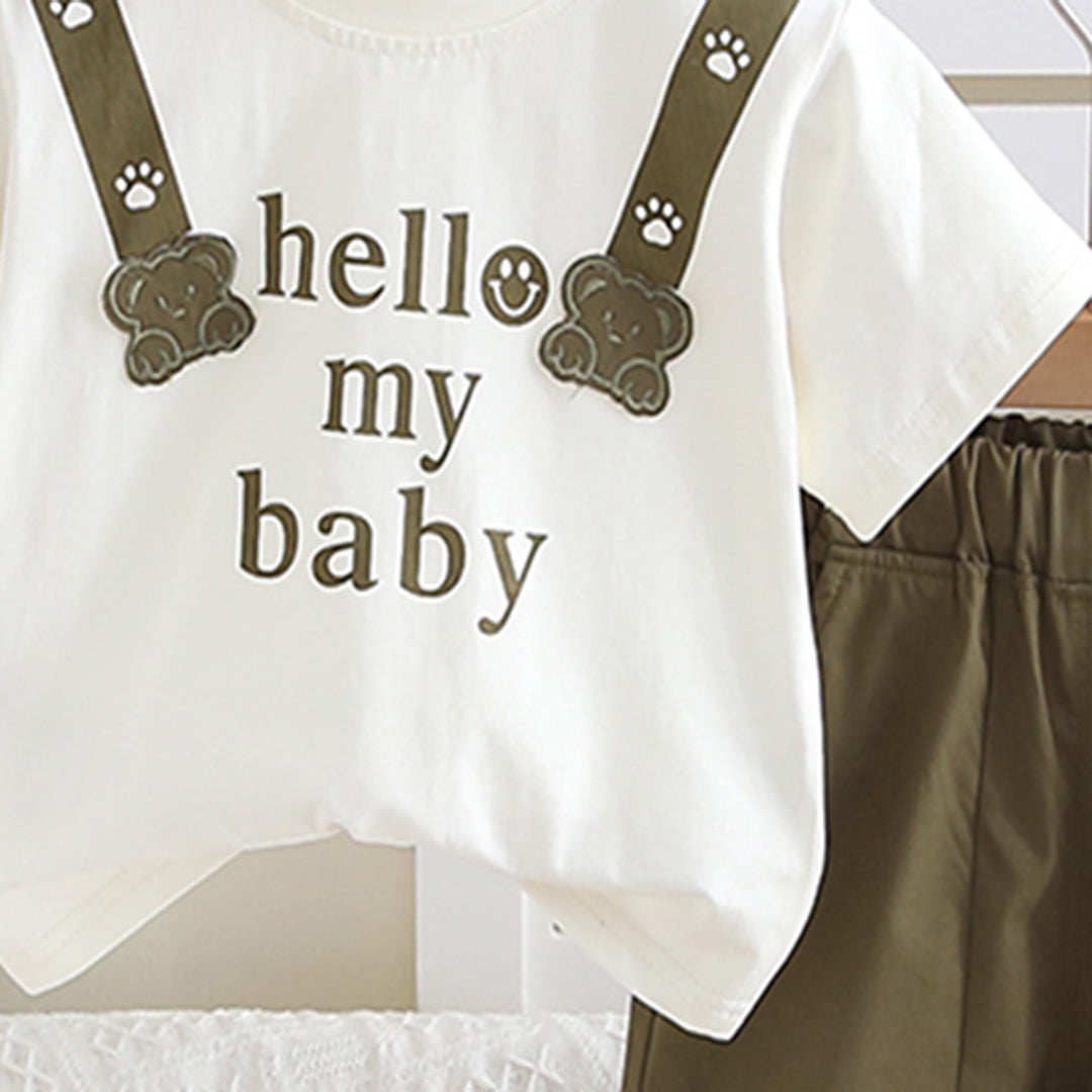 Boys Olive Green Printed Short Sleeves T-shirt with Shorts Set Sets