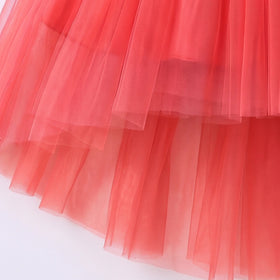 Girls Coral Floral Applique Sleeveless High-Low Party Dress Party Dresses