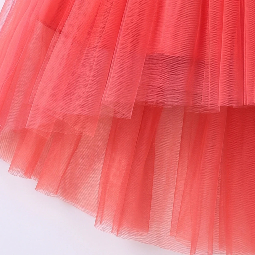 Girls Coral Floral Applique Sleeveless High-Low Party Dress Party Dresses