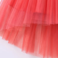Girls Coral Floral Applique Sleeveless High-Low Party Dress Party Dresses