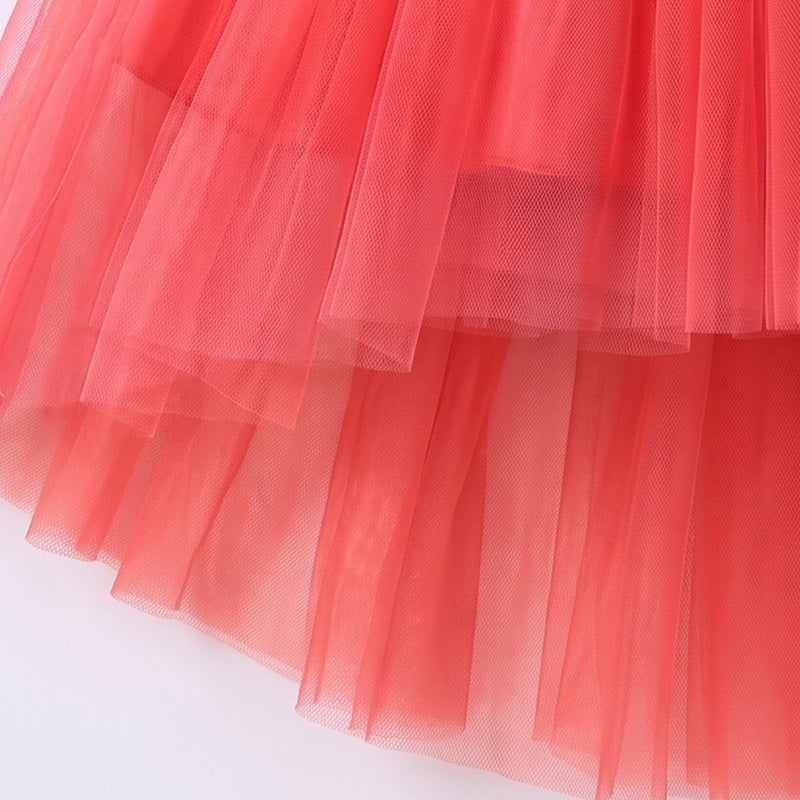 Girls Coral Floral Applique Sleeveless High-Low Party Dress Party Dresses