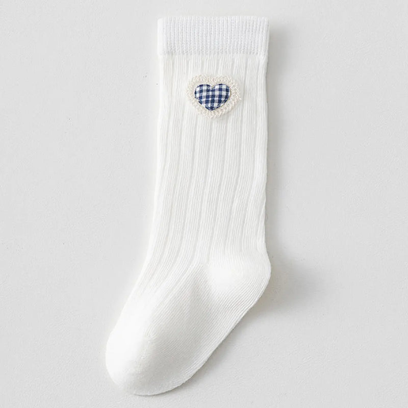Pack of 5 Girls White Gingham Applique Calf Length Socks Socks