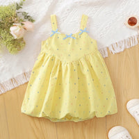Girls Yellow Polka Dot Print Sleeveless Balloon Dress Casual Dresses Yellow 1-2 Y