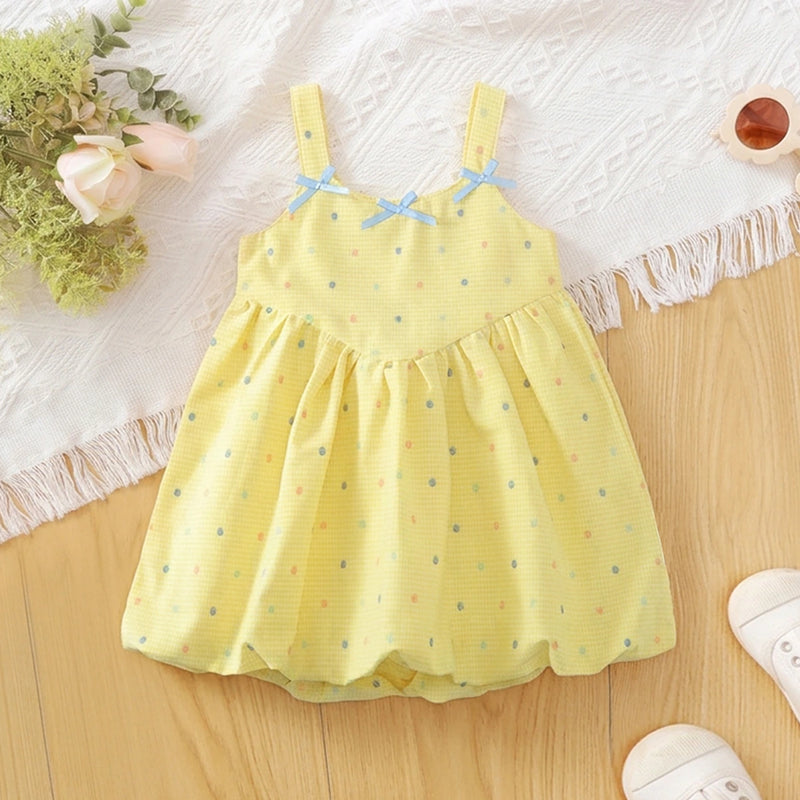 Girls Yellow Polka Dot Print Sleeveless Balloon Dress Casual Dresses Yellow 1-2 Y