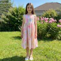 Girls Pink Abstract Print Sleeveless Fit & Flare Dress Casual Dresses Pink 5-6 Y