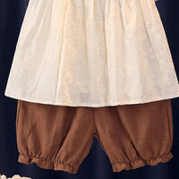 Girls Off White Schiffli Embroidered Top With Shorts Sets 2 pc. Sets