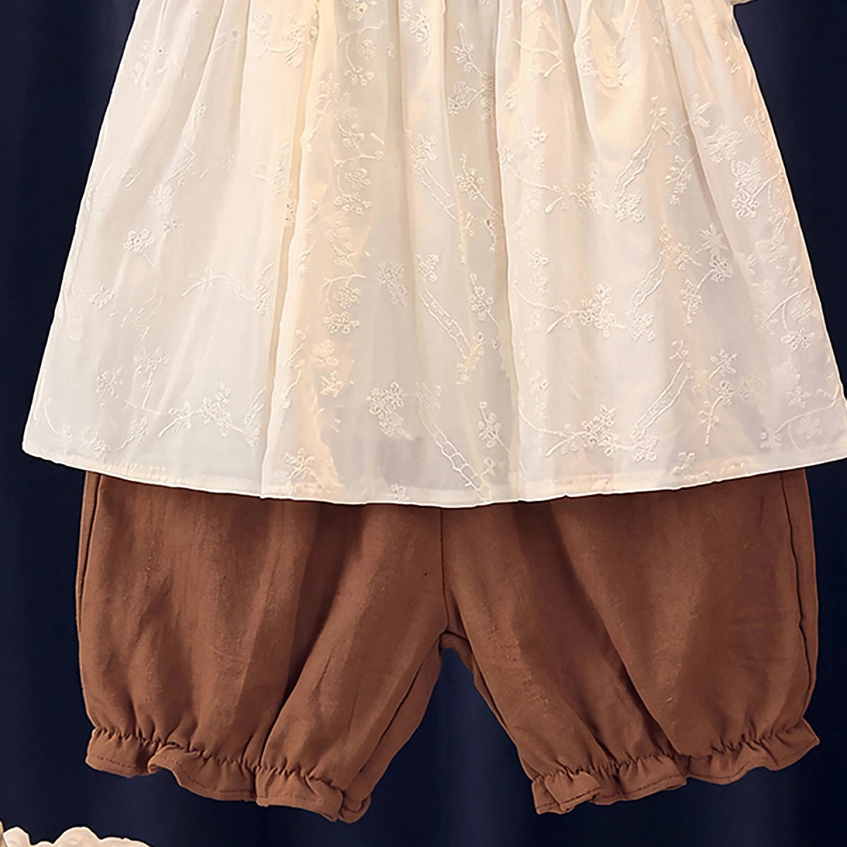Girls Off White Schiffli Embroidered Top With Shorts Sets 2 pc. Sets