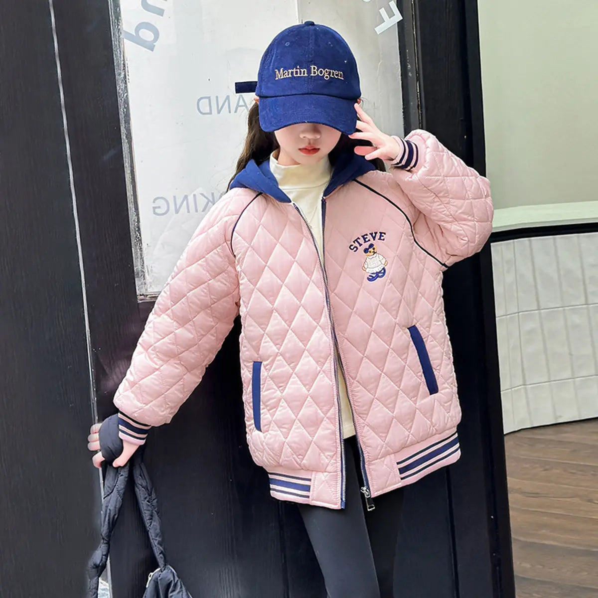 Girls Pink Quilted Hooded Zipper jacket Coats & Jackets