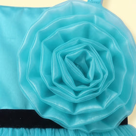 Girls Turquoise Blue Floral Applique Fit & Flare Party Dress Party Dresses