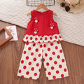 Girls Red Mushroom Applique Sleeveless Top With Polka Dot Pants Sets 2 pc. Sets Red 1-2 Y