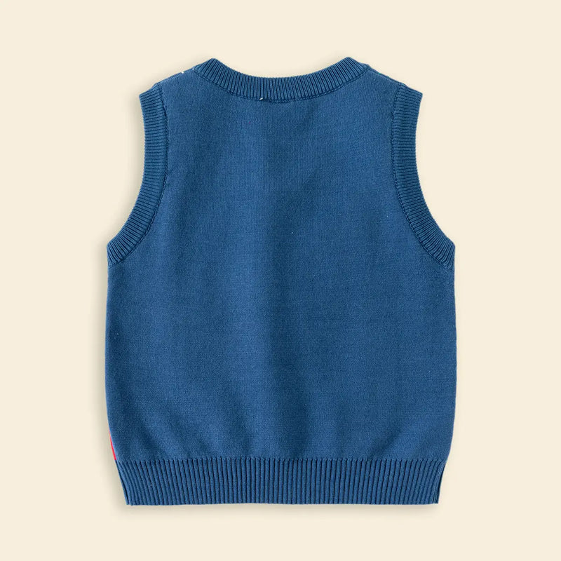 Boys Multicolour Self-Design Argyle Pattern Sweater Vest Sweaters & Cardigans