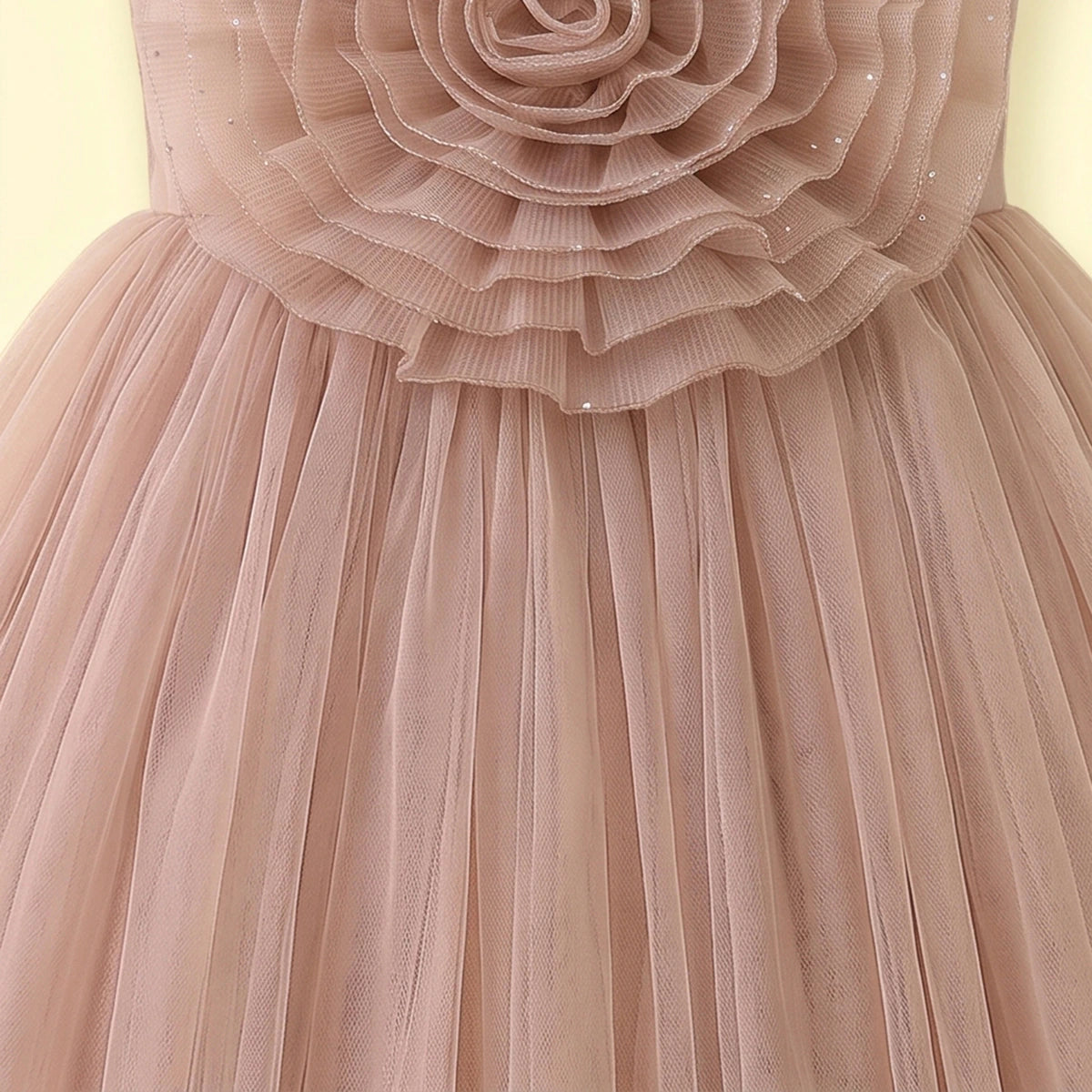 Girls Light Brown Floral Applique Sleeveless Party Gown Party Dresses
