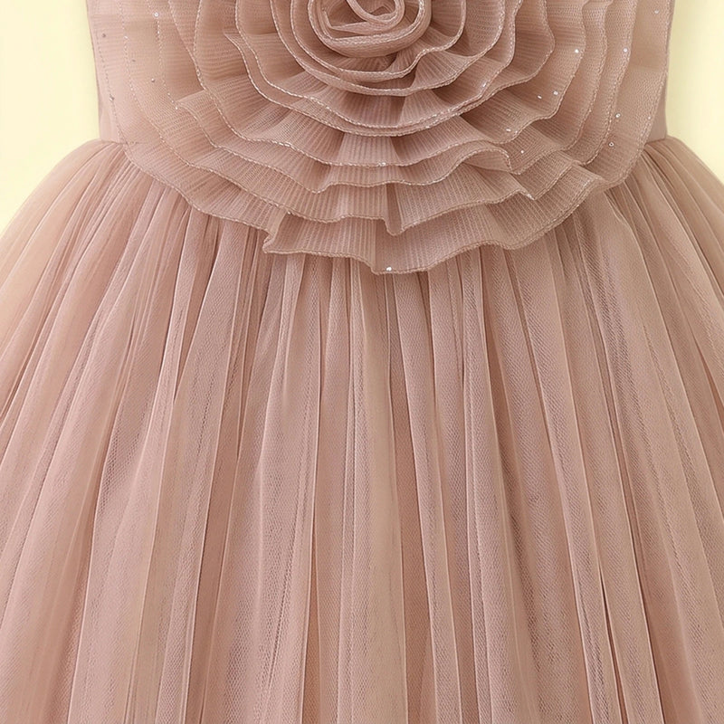 Girls Light Brown Floral Applique Sleeveless Party Gown Party Dresses