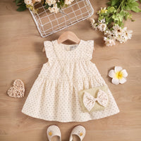Girls Cream Flutter Sleeve Heart Print Tiered Dress Casual Dresses Cream 1-2 Y