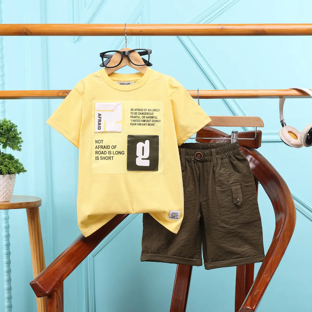Boys Yellow Typographic Printed Short Sleeve T-Shirt With Elasticated Shorts Sets 2 pc. Sets Yellow 2-3 Y