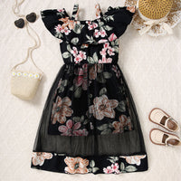 Girls Black Off Shoulder Floral Print Jumpsuit Jumpsuits