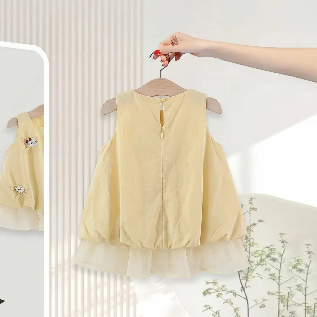 Girls Yellow A-line Casual Dress With Bow Appliques Casual Dresses