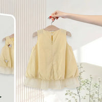 Girls Yellow A-line Casual Dress With Bow Appliques Casual Dresses