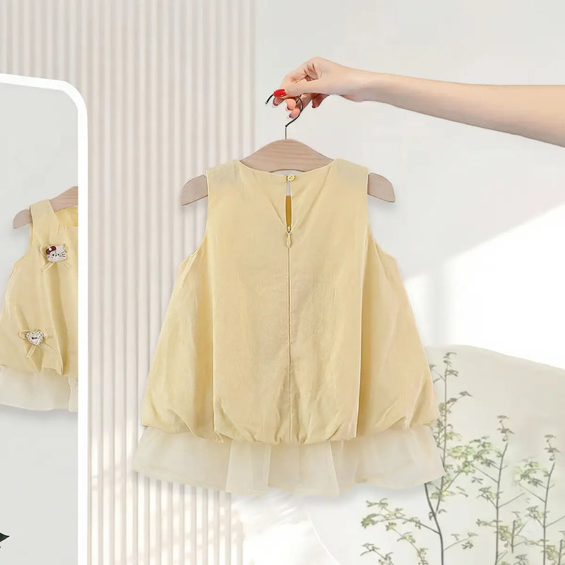 Girls Yellow A-line Casual Dress With Bow Appliques Casual Dresses