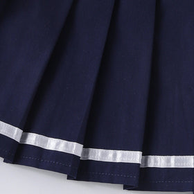 Girls Heart Embroidered Polo Top With Navy Blue Pleated Skirt Sets 2 pc. Sets