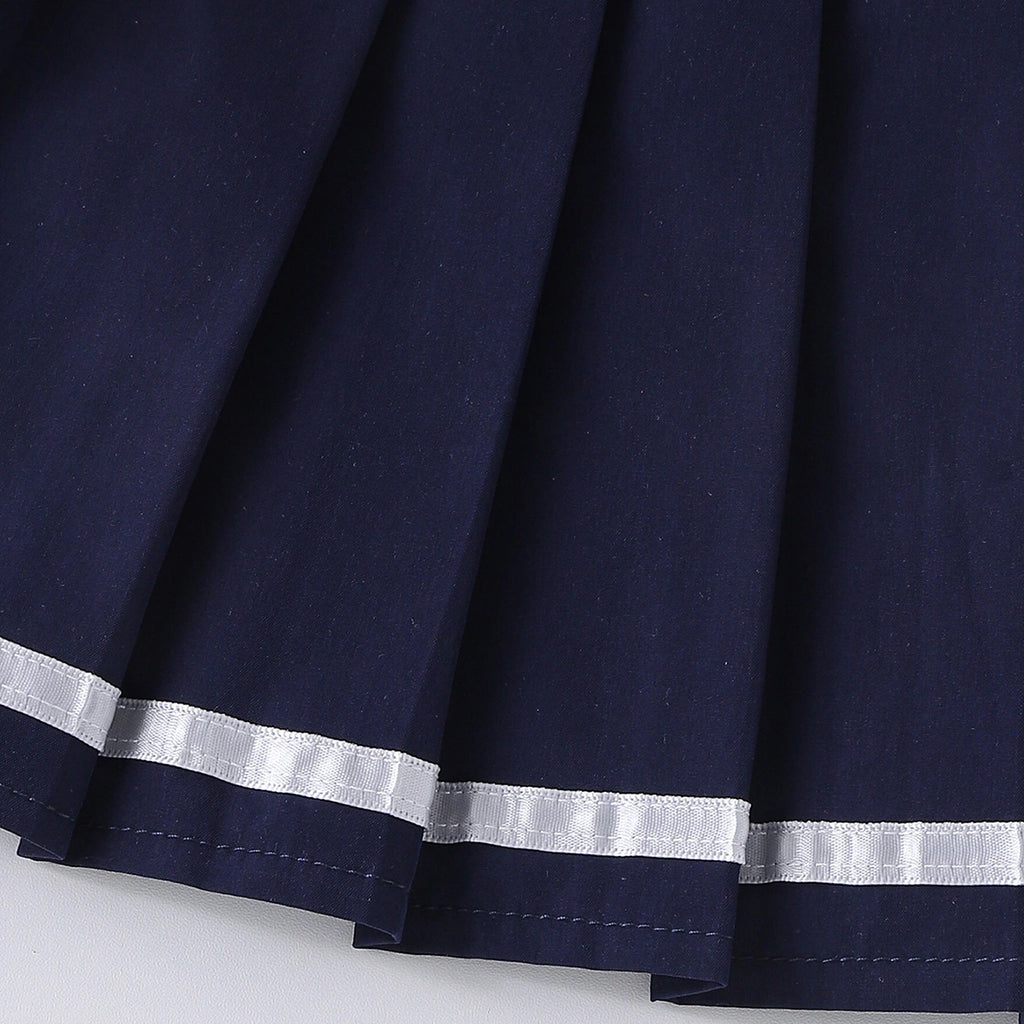 Girls Heart Embroidered Polo Top With Navy Blue Pleated Skirt Sets 2 pc. Sets