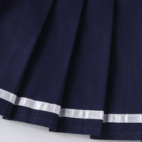 Girls Heart Embroidered Polo Top With Navy Blue Pleated Skirt Sets 2 pc. Sets