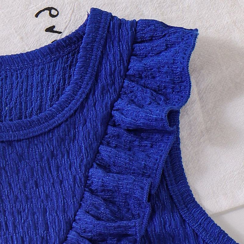 Girls Blue Textured Sleeveless Ruffle Top With Shorts Sets 2 pc. Sets