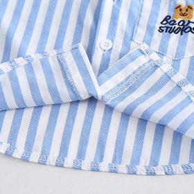 Boys Blue Stripes Short Sleeve Shirt With Elasticated Shorts Set 2 pc. Sets