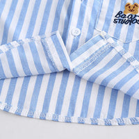 Boys Blue Stripes Short Sleeve Shirt With Elasticated Shorts Set 2 pc. Sets