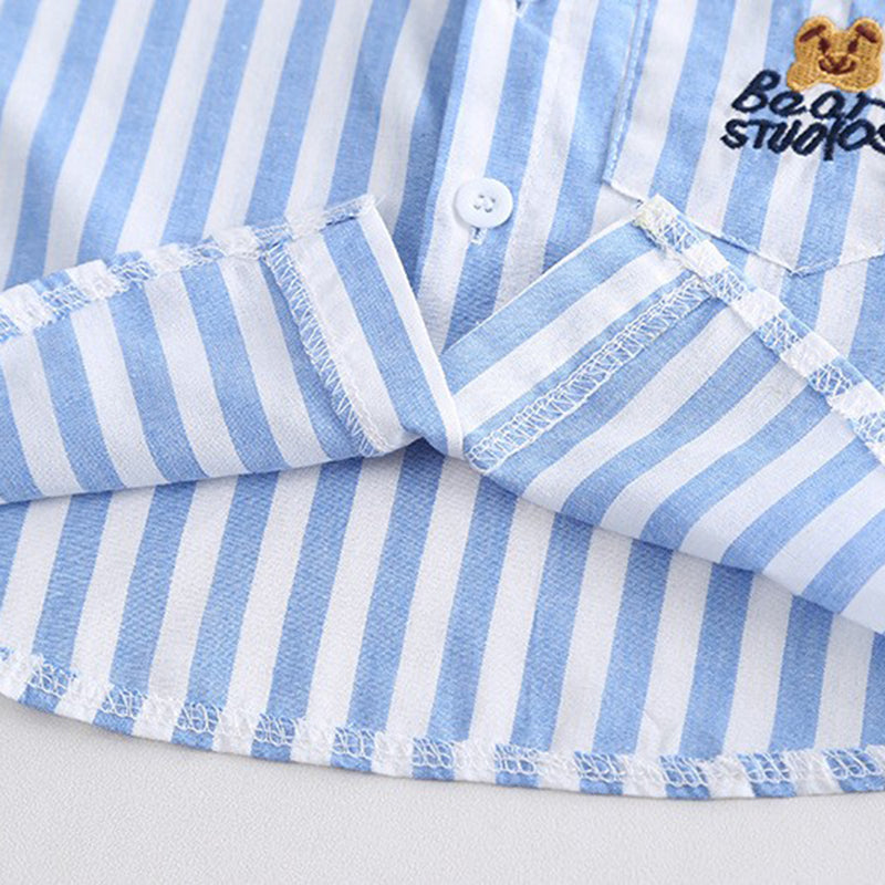 Boys Blue Stripes Short Sleeve Shirt With Elasticated Shorts Set 2 pc. Sets