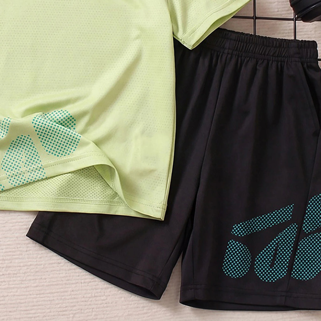 Boys Green Typography Print Short Sleeve T-Shirt With Shorts Sets 2 pc. Sets