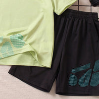 Boys Green Typography Print Short Sleeve T-Shirt With Shorts Sets 2 pc. Sets