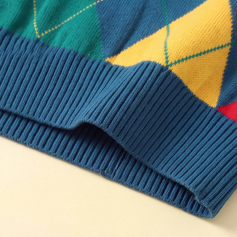 Boys Multicolour Self-Design Argyle Pattern Sweater Vest Sweaters & Cardigans