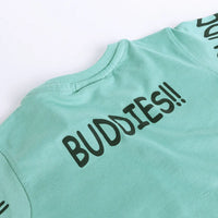 Boys Green Typographic Printed Short Sleeve T-shirts With Elasticated Shorts Sets Sets