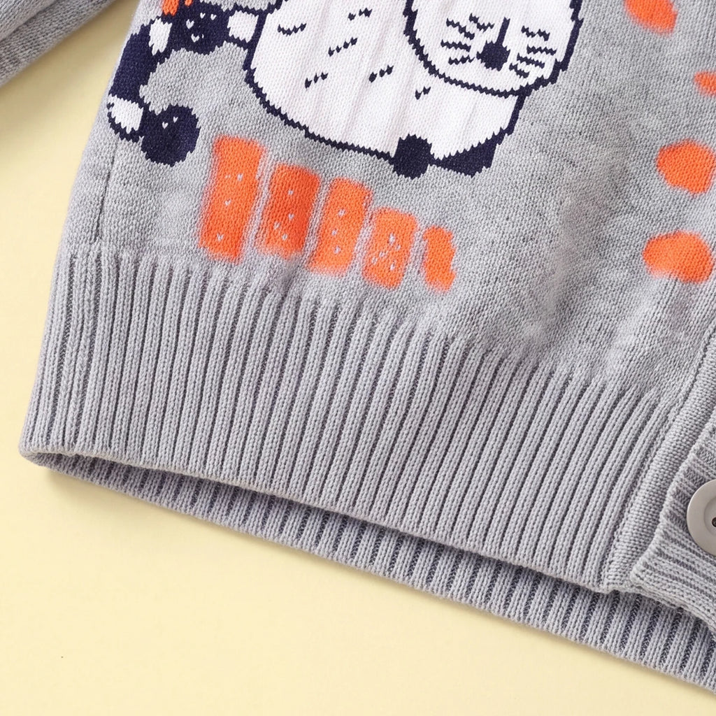 Boys Grey Self-Design Cardigan Sweaters & Cardigans